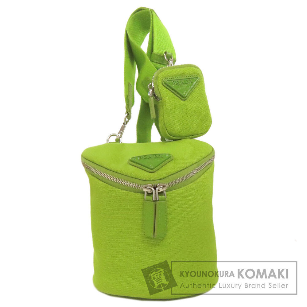 Prada bright green canvas bucket crossbody shoulder bag